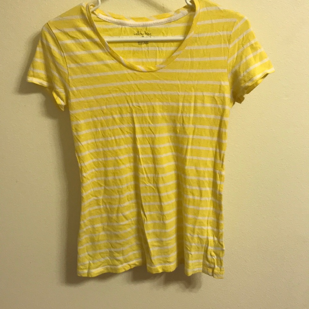 yellow and white striped tee shirt